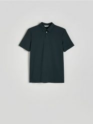 Koszulka polo slim - zielony. Zielone koszulki polo męskie Reserved, l, bez wzorów, z dzianiny, bez ramiączek. W wyprzedaży za 59.99 zł.
