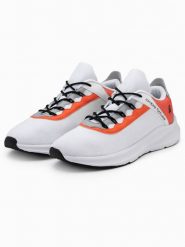 Męskie sneakersy z neonowymi wstawkami – białe V1 OM-FOKS-0118 - 41. Białe buty sportowe męskie Ombre Clothing, z materiału, bez zapięcia. W wyprzedaży za 89.99 zł.