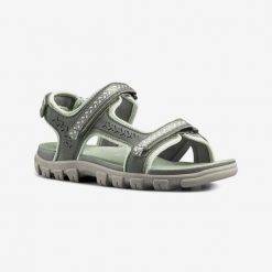 Sandały turystyczne damskie Quechua NH500 skóra. Brązowe obuwie sportowe damskie QUECHUA, bez wzorów, z kauczuku, trekkingowe. Za 199.99 zł.