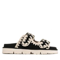 Klapki Mou. Czarne klapki damskie Mou, bez wzorów, bez obcasa. Za 579.99 zł.