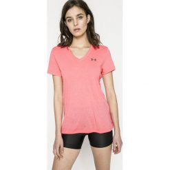 Under Armour - Top Threadborne Train SSV. Różowe topy damskie Under Armour, z materiału, z okrągłym kołnierzem, z krótkim rękawem. W wyprzedaży za 129.90 zł.