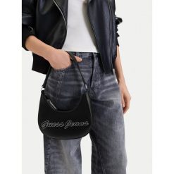 Torebka Guess Jeans. Czarne torebki do ręki damskie Guess Jeans, z aplikacjami, z jeansu, klasyczne, bez dodatków. Za 229.99 zł.