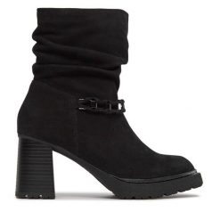 Botki Caprice. Czarne botki damskie Caprice, bez obcasa, na słupku, bez zapięcia. Za 339.99 zł.
