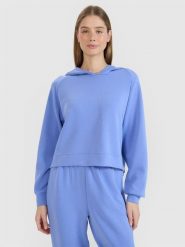 4F Bluza dresowa nierozpinana z modalem damska - niebieska XS. Niebieskie bluzy sportowe damskie 4f, xs, bez wzorów, z dresówki, bez kaptura. W wyprzedaży za 99.99 zł.