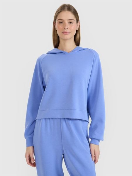 4F Bluza dresowa nierozpinana z modalem damska - niebieska XL. Niebieskie bluzy damskie 4f, xl, bez wzorów, z dresówki, bez kaptura. W wyprzedaży za 99.99 zł.