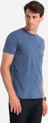 Ombre Bawełniany męski t-shirt z nadrukiem na kieszonce Ombre Streetstyle indygo V9 OM-TSCT-0108 L. T-shirty męskie Ombre, l, bez wzorów, z bawełny, bez kołnierzyka. Za 49.99 zł.