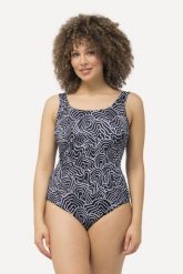 Damskie Kostium kąpielowy linie bez miękkich miseczek pas pod biustem. Czarne kostiumy jednoczęściowe damskie Ulla Popken, plus size, bez wzorów, z elastanu, sportowe, plus size, do pływania. Za 164.99 zł.