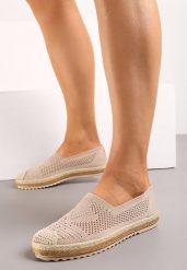 Ciemnobeżowe Espadryle na Plecionej Podeszwie z Ażurową Cholewką Uraian. Brązowe espadryle damskie Renee, w ażurowe wzory, ze skóry, bez obcasa, bez zapięcia. Za 39.99 zł.