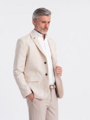Marynarka męska o kroju REGULAR z lnem - grafitowa V5 OM-BLZB-0128 - XXL. Szare marynarki męskie Ombre Clothing, bez wzorów, z materiału, biznesowe. W wyprzedaży za 249.99 zł.