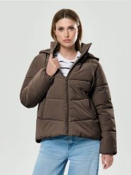 Ocieplana kurtka puffer z kapturem - brązowy. Brązowe kurtki damskie Sinsay, l, bez wzorów, z kapturem. Za 89.99 zł.
