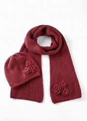 Szal + czapka (2 części). Czerwone czapki i kapelusze damskie bonprix, na zimę, z aplikacjami. Za 99.99 zł.