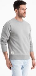 Ombre Bluza męska dresowa BASIC z okrągłym dekoltem - szara V8 OM-SSBN-0175 XXL. Szare bluzy męskie Ombre, m, bez wzorów, z dresówki, bez kaptura. Za 89.99 zł.