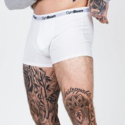 Bokserki męskie fitness białe Essentials 3-pak. Białe bokserki męskie GYMBEAM, m, bez wzorów, z bawełny. Za 83.90 zł.