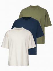 Zestaw bawełnianych koszulek męskich loose fit z okrągłym dekoltem - biała/pastelowa zielona/granatowa V4 - Rozmiar: S. Niebieskie t-shirty męskie Ombre Clothing, m, bez wzorów, z bawełny, biznesowe, bez kołnierzyka. Za 209.99 zł.