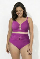 Damskie Bikini brokat miękkie miseczki ozdobna klamra regulowane ramiączka. Fioletowe bikini damskie Ulla Popken, plus size, bez wzorów, plus size. Za 191.99 zł.