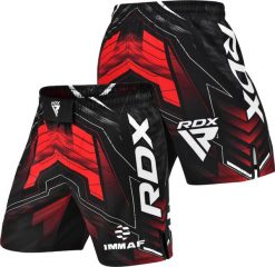 Spodenki treningowe męskie RDX IMMAF Approved MMA Fight & Training. Czerwone krótkie spodenki sportowe męskie RDX SPORTS, l, bez wzorów, z elastanu, na fitness i siłownię. Za 189.99 zł.
