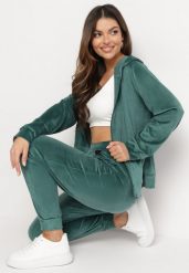 Ciemnozielony Komplet Dresowy z Welurowej Dzianiny z Bluzą i Spodniami Ariliv. Zielone bluzy damskie Born2be, s, bez wzorów, z dresówki, z kapturem. Za 74.99 zł.