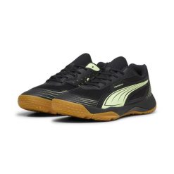 Halowe buty sportowe Solarflash III PUMA Black Fizzy Apple Yellow. Czarne buty sportowe męskie Puma, bez zapięcia, do piłki ręcznej. Za 229.99 zł.