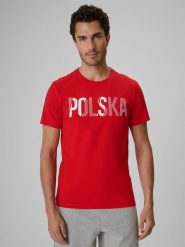 4F Koszulka kibica męska - czerwona XL. Czerwone t-shirty męskie 4f, m, bez wzorów, z bawełny, bez kołnierzyka. Za 69.99 zł.