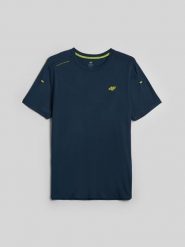 4F Koszulka trekkingowa z włókna bambusowego męska - granatowa L. Niebieskie t-shirty męskie 4f, l, bez wzorów, z materiału, klasyczne, bez kołnierzyka. Za 119.99 zł.