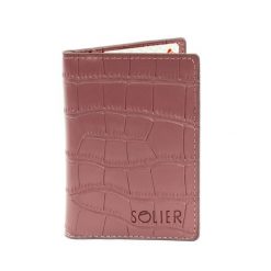 Skórzany elegancki wizytownik damski etui na dokumenty Solier SW46 Purple. Fioletowe portfele damskie bez wzorów, ze skóry. Za 48.99 zł.