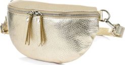 Vera Pelle Złota Damska Skórzana Włoska Saszetka Nerka na pasek B68. Żółte paski damskie Vera Pelle, bez wzorów. Za 131.99 zł.