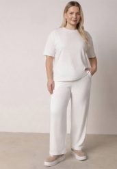 Biały Komplet Bawełniany o Fasonie Oversize T-shirt i Spodnie Azilane. Białe spodnie materiałowe damskie Born2be, l, bez wzorów, z bawełny. Za 129.99 zł.
