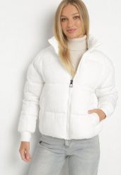 Biała Pikowana Kurtka Puffer o Prostym Kroju ze Ściągaczami przy Rękawach Suzzana. Białe kurtki damskie Born2be, l, bez wzorów, z jeansu, bez kaptura. Za 129.99 zł.