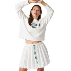 Spódnica tenisowa damska Lacoste. Białe spódnice damskie Lacoste, l, bez wzorów, z materiału, eleganckie, mini, dopasowane. Za 417.00 zł.