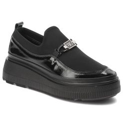 Czarne Półbuty Bombonella Modne Wsuwane Obuwie Damskie. Czarne półbuty damskie Bombonella, bez wzorów, ze skóry, eleganckie, bez obcasa, na koturnie, bez zapięcia. Za 279.00 zł.