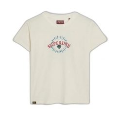 Damska koszulka z dżetami z efektem tatuażu Superdry. Białe t-shirty damskie Superdry., xs, bez wzorów, z bawełny, bez kołnierzyka. Za 165.30 zł.