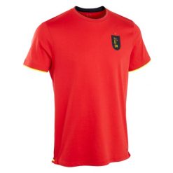 Koszulka do piłki nożnej Kipsta FF100 Belgia 2024. Czerwone koszulki sportowe męskie KIPSTA, l, bez wzorów, z bawełny, bez kołnierzyka, bez ramiączek, do piłki nożnej. W wyprzedaży za 29.99 zł.