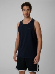 4F Koszulka bez rękawów regular gładka męska - granatowa XXL. Niebieskie t-shirty męskie 4f, m, bez wzorów, z bawełny, bez kołnierzyka. Za 49.99 zł.