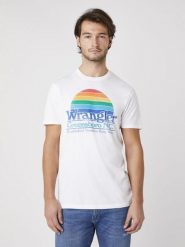 MĘSKA KOSZULKA T-SHIRT WRANGLER SS GRAPHIC TEE WHITE W7AID3989 112131343. Białe t-shirty męskie Wrangler, m, bez wzorów, bez kołnierzyka. Za 69.99 zł.
