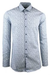 Elegancka, Męska Koszula, Taliowany Krój - Victorio - Niebieski, Regularny Wzór. Niebieskie koszule męskie Victorio, m, bez wzorów, z bawełny, eleganckie, bez kołnierzyka, bez ramiączek. Za 149.00 zł.