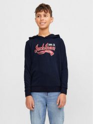 Jack & Jones Junior Bluza Logo 12257309 Granatowy Standard Fit. Niebieskie bluzy dla chłopców Jack & Jones Junior, bez wzorów, z bawełny, bez ramiączek, bez kaptura. Za 89.99 zł.