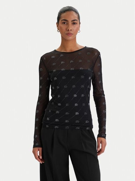 KARL LAGERFELD Bluzka B1W17024 Czarny Slim Fit. Czarne bluzki damskie KARL LAGERFELD, l, bez wzorów, z syntetyku, bez kołnierzyka, bez ramiączek. Za 525.99 zł.