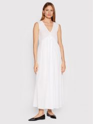 Max Mara Beachwear Sukienka letnia Volante 32210128 Biały Regular Fit. Białe sukienki damskie Max Mara Beachwear, na lato, bez wzorów, z bawełny, bez kołnierzyka, bez ramiączek. Za 429.99 zł.