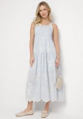 Niebieska Sukienka z Wiskozy i Bawełny na Ramiączkach w Stylu Boho w Kwiaty z Guzikami Eldexira. Niebieskie sukienki damskie Born2be, na co dzień, na lato, m, bez wzorów, z bawełny, boho, bez kołnierzyka, bez ramiączek, maxi. Za 209.99 zł.