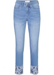 Dżinsy Slim mid waist, ze stretchem. Niebieskie jeansy damskie bonprix. Za 144.99 zł.
