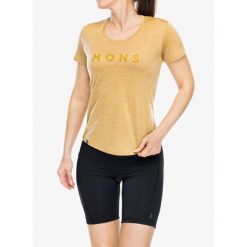 Koszulka merino damska Mons Royale Zephyr Merino Cool Tee. Żółte koszulki sportowe damskie Mons Royale, bez wzorów, bez kołnierzyka, bez ramiączek. Za 219.99 zł.