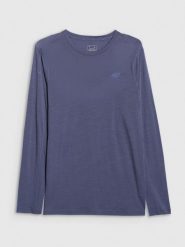 4F Longsleeve trekkingowy szybkoschnący z wełną merino męski - granatowy L. Niebieskie koszulki sportowe męskie 4f, l, bez wzorów, z materiału, bez kołnierzyka, bez ramiączek, do biegania, primaloft. Za 249.99 zł.