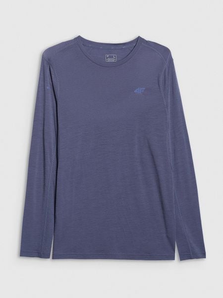 4F Longsleeve trekkingowy szybkoschnący z wełną merino męski - granatowy L. Niebieskie koszulki sportowe męskie 4f, l, bez wzorów, z materiału, bez kołnierzyka. Za 249.99 zł.