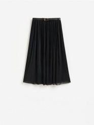 Plisowana spódnica midi - czarny. Czarne spódnice damskie Reserved, l, bez wzorów, z dzianiny, midi, rozkloszowane. Za 129.99 zł.