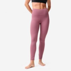 Legginsy do jogi i pilatesu Domyos. Fioletowe legginsy sportowe damskie DOMYOS, l, bez wzorów, z elastanu, na jogę i pilates. Za 119.99 zł.