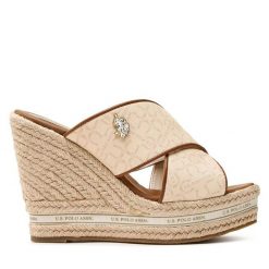 Klapki U.S. Polo Assn. Brązowe klapki damskie U.S. Polo Assn., bez wzorów, marine, bez obcasa. Za 229.99 zł.