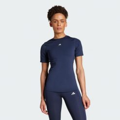 Koszulka Techfit Training. Niebieskie t-shirty damskie Adidas, l, bez wzorów, z dzianiny, bez kołnierzyka. Za 169.85 zł.