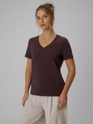 4F T-shirt regular gładki damski - brązowy S. Brązowe t-shirty damskie 4f, s, bez wzorów, z bawełny, biznesowe, bez kołnierzyka. Za 59.99 zł.