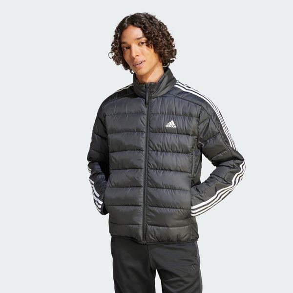 Kurtka Essentials 3-Stripes Light Down. Czarne kurtki męskie Adidas, s, bez wzorów, z materiału, bez kaptura. Za 438.00 zł.