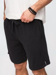 Szorty męskie REGULAR FIT z dzianiny french terry - czarne V4 - Rozmiar: L. Czarne szorty męskie Ombre Clothing, l, z aplikacjami, z bawełny, wizytowe. Za 149.99 zł.